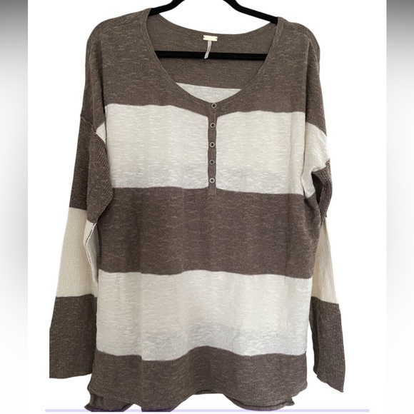 FREE PEOPLE FP Beach Brown and Cream Striped Women's Top Size Small - Picture 2 of 14